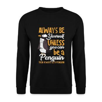 Pinguin Tier lustiges Geschenk - Unisex Pullover - Schwarz - Vorne - Alina (178cm) & Michal (187cm)
