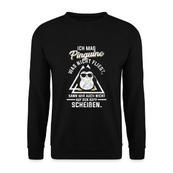 Pinguin Geschenk - Unisex Pullover - Schwarz - Vorne - Alina (178cm) & Michal (187cm)