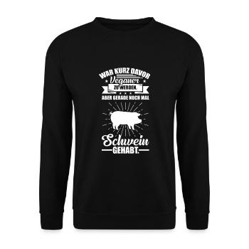 Schwein lustige Sprüche Geschenk - Unisex Pullover - Schwarz - Vorne - Alina (178cm) & Michal (187cm)