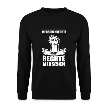 Menschenrechte statt rechte Menschen Geschenk - Unisex Pullover - Schwarz - Vorne - Alina (178cm) & Michal (187cm)
