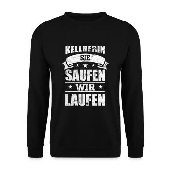 Kellner Kellnerin - Sie saufen wir laufen - Unisex Pullover - Schwarz - Vorne - Alina (178cm) & Michal (187cm)