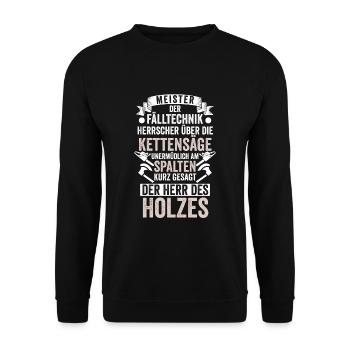 Lustige Holzfäller Sprüche - Unisex Pullover - Schwarz - Vorne - Alina (178cm) & Michal (187cm)