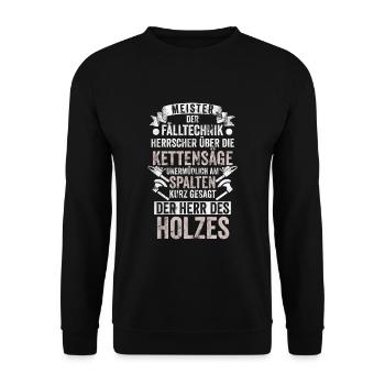 Holzfäller Sprüche Geschenk - Unisex Pullover - Schwarz - Vorne - Alina (178cm) & Michal (187cm)