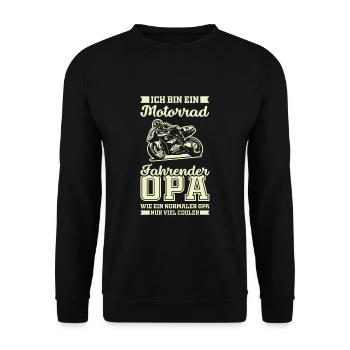 Motorradfahrer Motorrad fahrender Opa - Unisex Pullover - Schwarz - Vorne - Alina (178cm) & Michal (187cm)