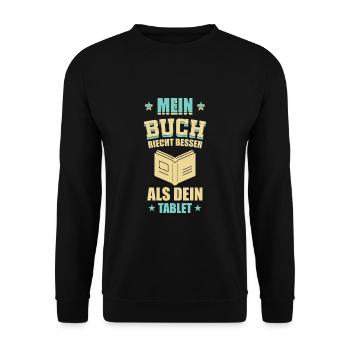 Bücher Lesen - Mein Buch riecht besser - Unisex Pullover - Schwarz - Vorne - Alina (178cm) & Michal (187cm)