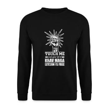 Krav Maga lustiges Sprüche Geschenk - Unisex Pullover - Schwarz - Vorne - Alina (178cm) & Michal (187cm)