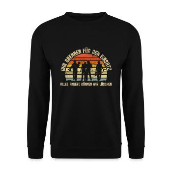 Freiwillige Feuerwehr wir brennen für den Einsatz - Unisex Pullover - Schwarz - Vorne - Alina (178cm) & Michal (187cm)