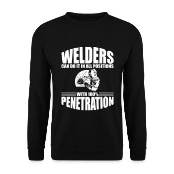 Schweißer können es in allen Positionen tun - Unisex Pullover - Schwarz - Vorne - Alina (178cm) & Michal (187cm)
