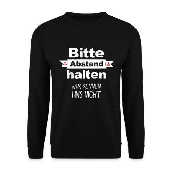 Bitte Abstand Halten Wir Kennen Uns Nicht Spruch - Unisex Pullover - Schwarz - Vorne - Alina (178cm) & Michal (187cm)
