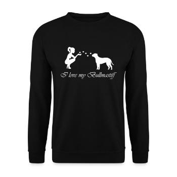Bullmastiff mit Frau - Unisex Pullover - Schwarz - Vorne - Alina (178cm) & Michal (187cm)