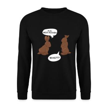 Lustiger Hase Kaninchen aus Schokolade Hasen - Unisex Pullover - Schwarz - Vorne - Alina (178cm) & Michal (187cm)