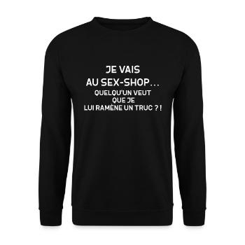 Quelqu'un Veut Un Truc ? Humour Homme Femme - Sweat-shirt Unisexe - noir - Devant - Alina (178cm) & Michal (187cm)