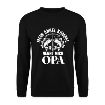 Opa und Enkel Angeln Angelbuddys. Geschenk für Opa - Unisex Pullover - Schwarz - Vorne - Alina (178cm) & Michal (187cm)
