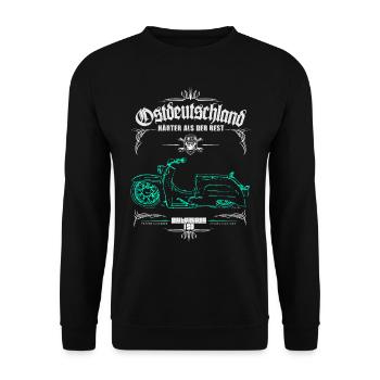 Ostmoped KR51 Custom T-Shirt DDR, IFA, VEB - Unisex Pullover - Schwarz - Vorne - Alina (178cm) & Michal (187cm)