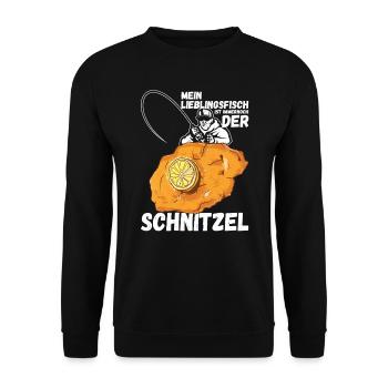 Mein Lieblingsfisch ist immernoch der Schnitzel - Unisex Pullover - Schwarz - Vorne - Alina (178cm) & Michal (187cm)