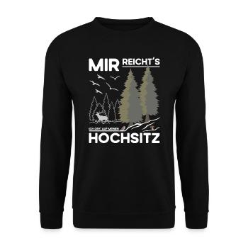Hochsitz Jagd - Jäger Spruch - Unisex Pullover - Schwarz - Vorne - Alina (178cm) & Michal (187cm)