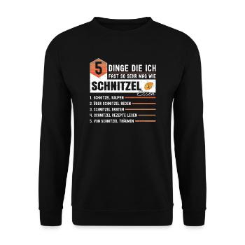 5 Dinge Die Ich Fast So Sehr Mag Wie Schnitzel - Unisex Pullover - Schwarz - Vorne - Alina (178cm) & Michal (187cm)