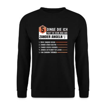 5 Dinge Die Ich Fast So Sehr Mag Wie Zander Angeln - Unisex Pullover - Schwarz - Vorne - Alina (178cm) & Michal (187cm)