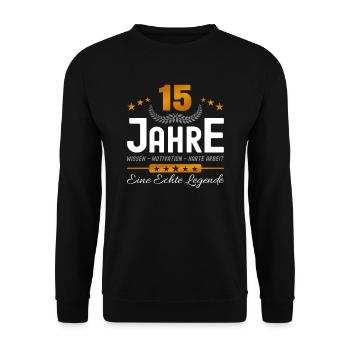 15. Jubiläum - Firmenjubiläum - Unisex Pullover - Schwarz - Vorne - Alina (178cm) & Michal (187cm)