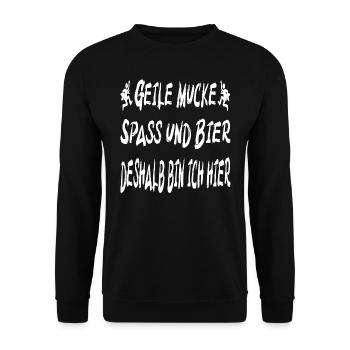 Geile Mucke Spass und Bier deshalb bin ich hier - Unisex Pullover - Schwarz - Vorne - Alina (178cm) & Michal (187cm)
