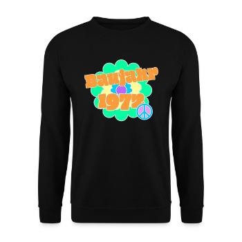 Flowerpower 1972 Geburtsjahr Retro Blume Peace - Unisex Pullover - Schwarz - Vorne - Alina (178cm) & Michal (187cm)
