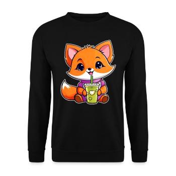 Cute Fox with Bubble Tea - Unisex Sweatshirt - black - Front - Alina (178cm) & Michal (187cm)