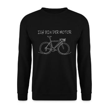 Rennrad Fahrradfahrer Ich bin Der Motor Geschenk - Unisex Pullover - Schwarz - Vorne - Alina (178cm) & Michal (187cm)