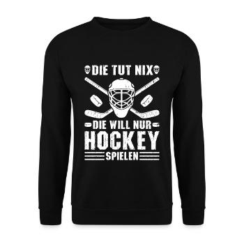 Die Tut Nix Eishockey Spielen - Unisex Pullover - Schwarz - Vorne - Alina (178cm) & Michal (187cm)