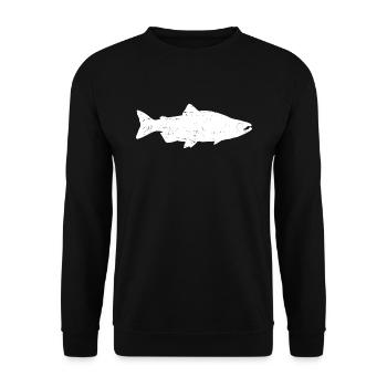 Lachs Angeln Fliegenfischen - Unisex Pullover - Schwarz - Vorne - Alina (178cm) & Michal (187cm)