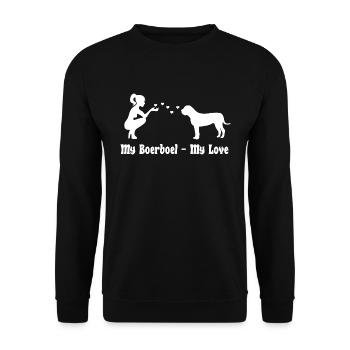 Boerboel mit Frau - Unisex Pullover - Schwarz - Vorne - Alina (178cm) & Michal (187cm)