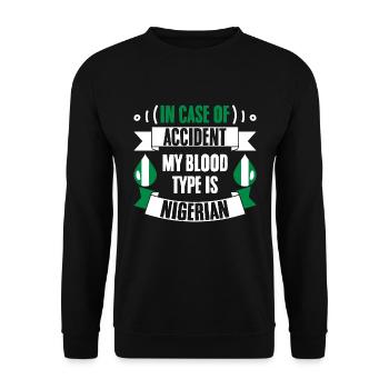 In Case Of Accident Funny My Blood Type Is - Unisex Pullover - Schwarz - Vorne - Alina (178cm) & Michal (187cm)