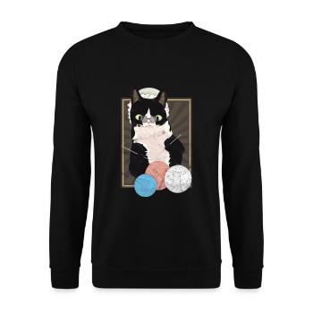 Pension cat knitting gift shirt - Unisex Sweatshirt - black - Front - Alina (178cm) & Michal (187cm)