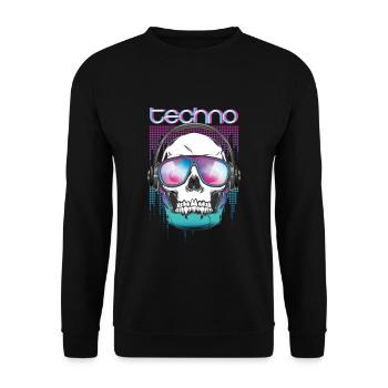 Techno MDMA Totenkopf Psytrance - Unisex Pullover - Schwarz - Vorne - Alina (178cm) & Michal (187cm)