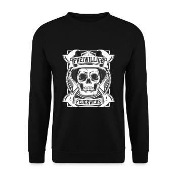 Freiwillige Feuerwehr Totenkopf - Unisex Pullover - Schwarz - Vorne - Alina (178cm) & Michal (187cm)