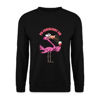 Flamingo Party Es Eskaliert Eh - Unisex Pullover - Schwarz - Vorne - Alina (178cm) & Michal (187cm)