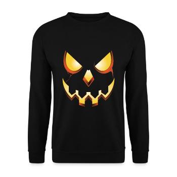 Gruseliges Kürbis Halloween Design - Unisex Pullover - Schwarz - Vorne - Alina (178cm) & Michal (187cm)