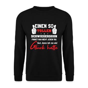 Schwiegersohn Schwiegermutter Schwiegervater - Unisex Pullover - Schwarz - Vorne - Alina (178cm) & Michal (187cm)