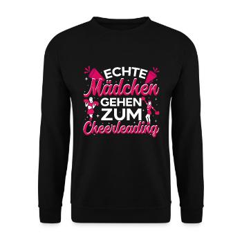 Cheerleading Echte Mädchen gehen zum Cheerleading - Unisex Pullover - Schwarz - Vorne - Alina (178cm) & Michal (187cm)