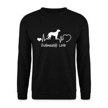 Bullmastiff mit Herzschlag - Unisex Pullover - Schwarz - Vorne - Alina (178cm) & Michal (187cm)