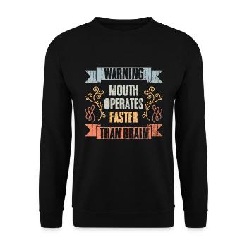 Warning Mouth Operates Faster Than Brain Vintage - Unisex Pullover - Schwarz - Vorne - Alina (178cm) & Michal (187cm)