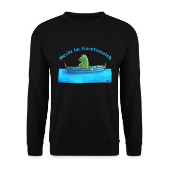 Hecht im Karpfenteich - Unisex Pullover - Schwarz - Vorne - Alina (178cm) & Michal (187cm)