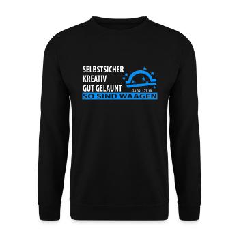 Sternzeichen Waage Eigenschaften, Tierkreiszeichen - Unisex Pullover - Schwarz - Vorne - Alina (178cm) & Michal (187cm)
