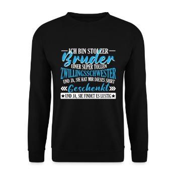 Zwillingsbruder stolzer Bruder - Unisex Pullover - Schwarz - Vorne - Alina (178cm) & Michal (187cm)