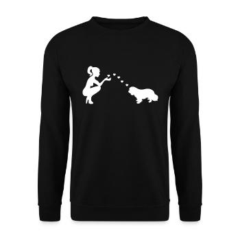 Cavalier King Charles Spaniel mit Frau - Unisex Pullover - Schwarz - Vorne - Alina (178cm) & Michal (187cm)