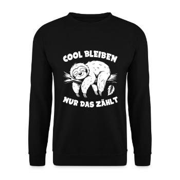 Lustiges Faultier cool bleiben - Unisex Pullover - Schwarz - Vorne - Alina (178cm) & Michal (187cm)