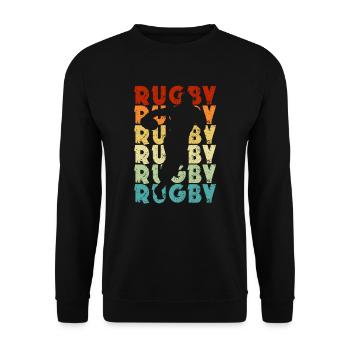 Rugby, silhouette rugbyman, vintage, fan de rugby - Sweat-shirt Unisexe - noir - Devant - Alina (178cm) & Michal (187cm)