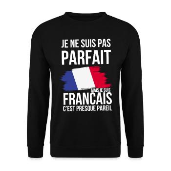 Je ne Suis Pas Parfait Mais francais - Sweat-shirt Unisexe - noir - Devant - Alina (178cm) & Michal (187cm)