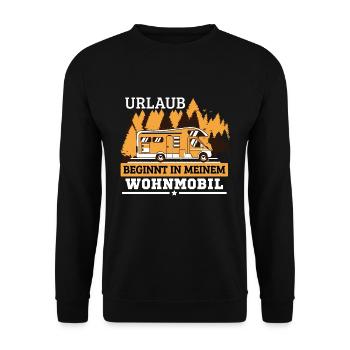 Wohnwagen Urlaub beginnt in meinem Wohnmobil - Unisex Pullover - Schwarz - Vorne - Alina (178cm) & Michal (187cm)