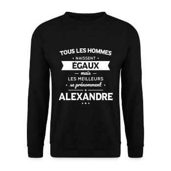 Hommes égaux meilleurs se prénomment Alexandre - Sweat-shirt Unisexe - noir - Devant - Alina (178cm) & Michal (187cm)