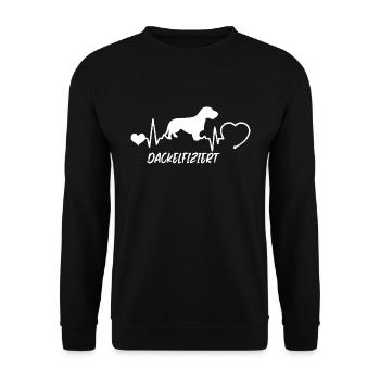 Rauhaardackel mit Herzschlag - Unisex Pullover - Schwarz - Vorne - Alina (178cm) & Michal (187cm)
